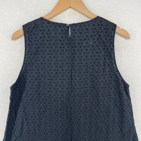 UNIQLO Tank Top Womens XL Floral Eyelet Embroidered Sleeveless Shell Black - Picture 9 of 13